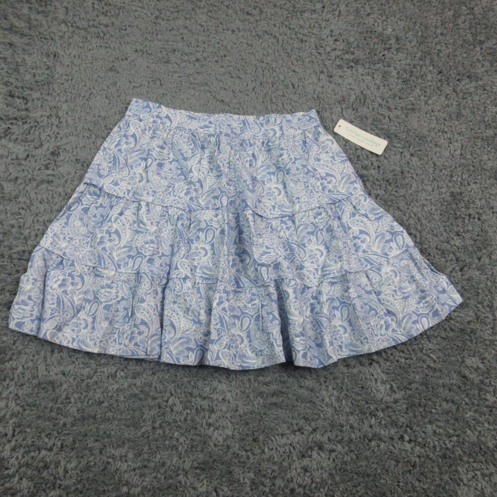 Soft Surroundings Talisa Linen Skirt Womens PM 10/12 Paisley Ruffle Tiered NWT